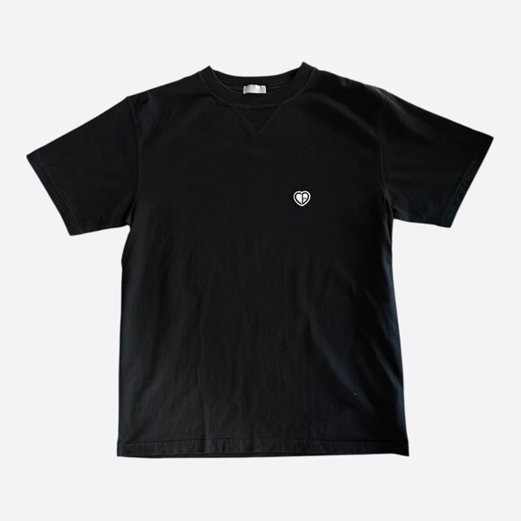 Dior Black & White Heart CD Embroidered Logo T-Shirt - Picture 1 of 6